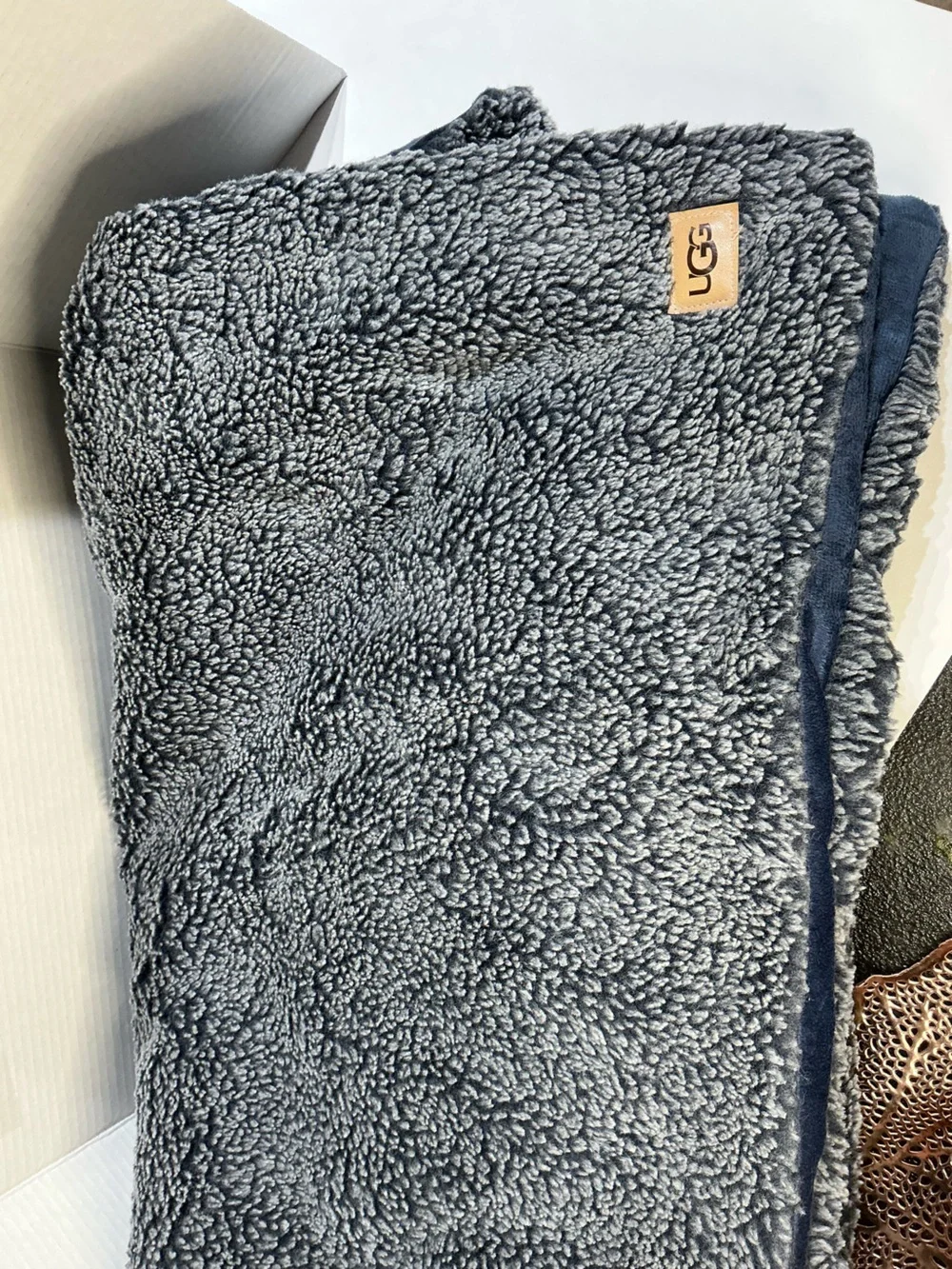 UGG Plush Sherpa Throw Blanket in Dark Blue Cozy faux fur Lounge